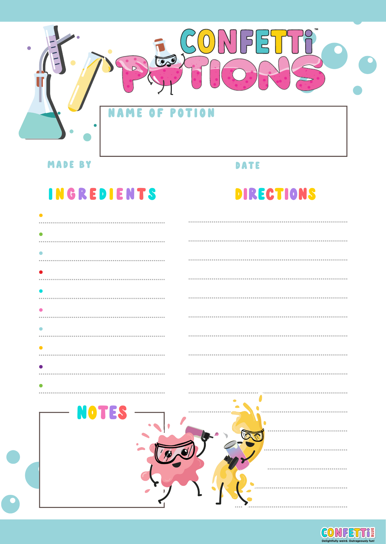 Potion Recipe Printable - Free Innovative Kids Craft Kit – Confetti Blue